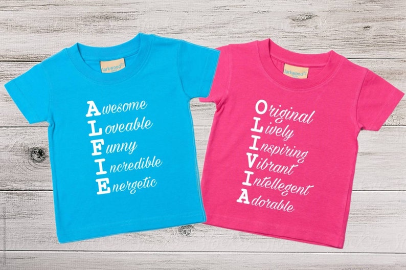 Personalised Name T Shirt Acrostic Kids Adjectives Poem Top Etsy