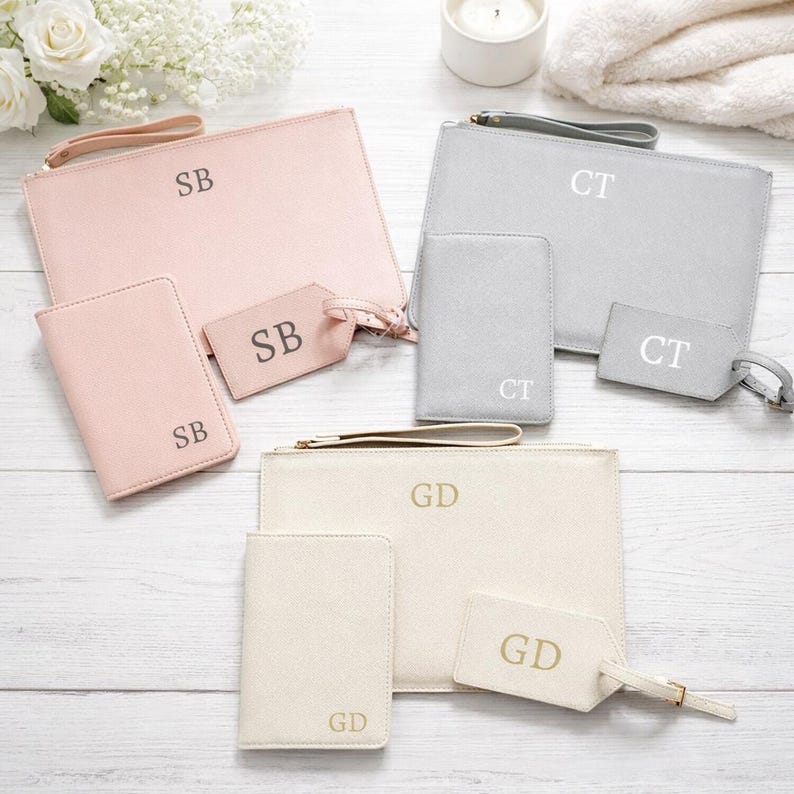 Personalised Travel Set - Custom Passport Cover and Luggage Tag - Gift for her - Bridal Gift- Birthday Gift - Leather Gift Set image 2