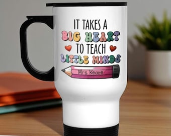 Personalised Teacher Gift Travel Mug Thermal Mug with Handle Custom Name End of Year Gift Nursery Teaching Assistant Primary School