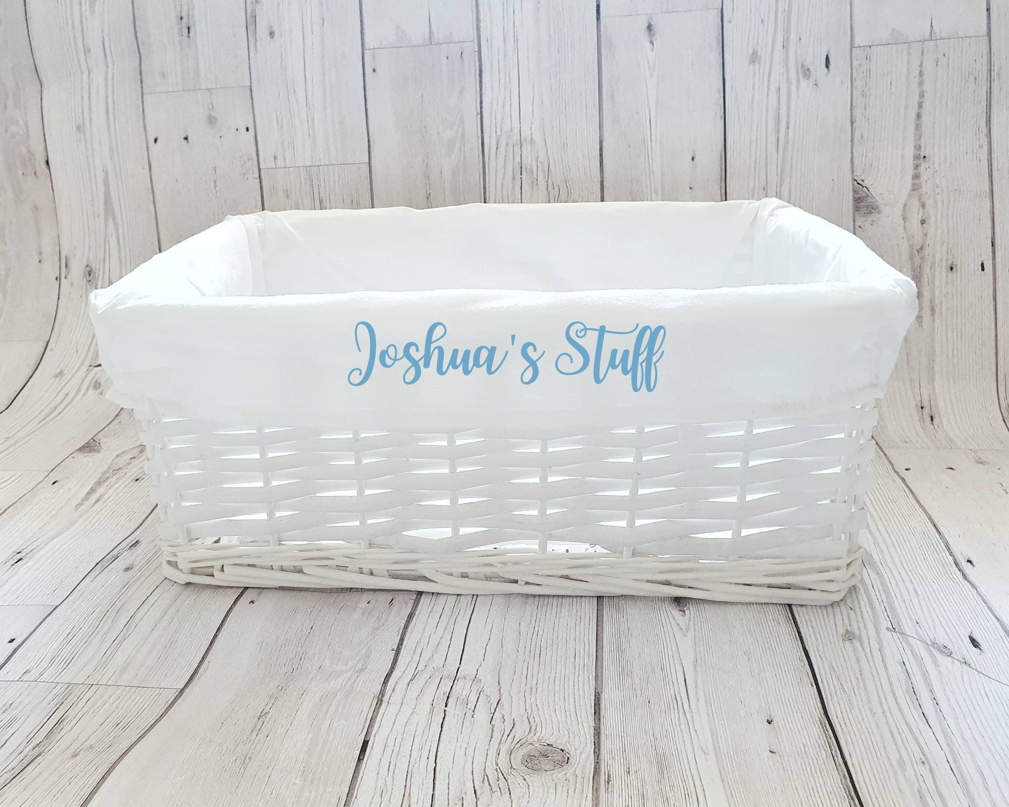 Personalised Baby Storage Basket White Wicker Cotton Liner Etsy