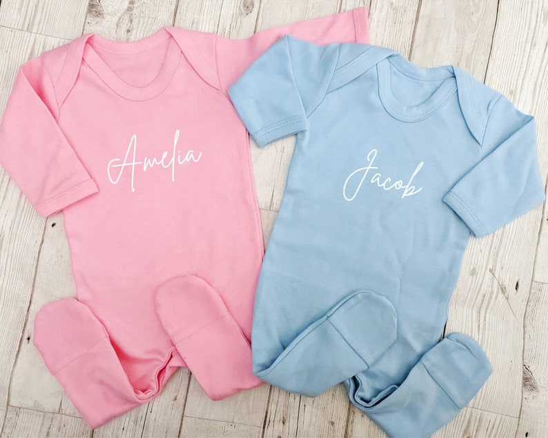 Personalised Any Text and Any Colour Boys Girls Baby Sleepsuit Romper