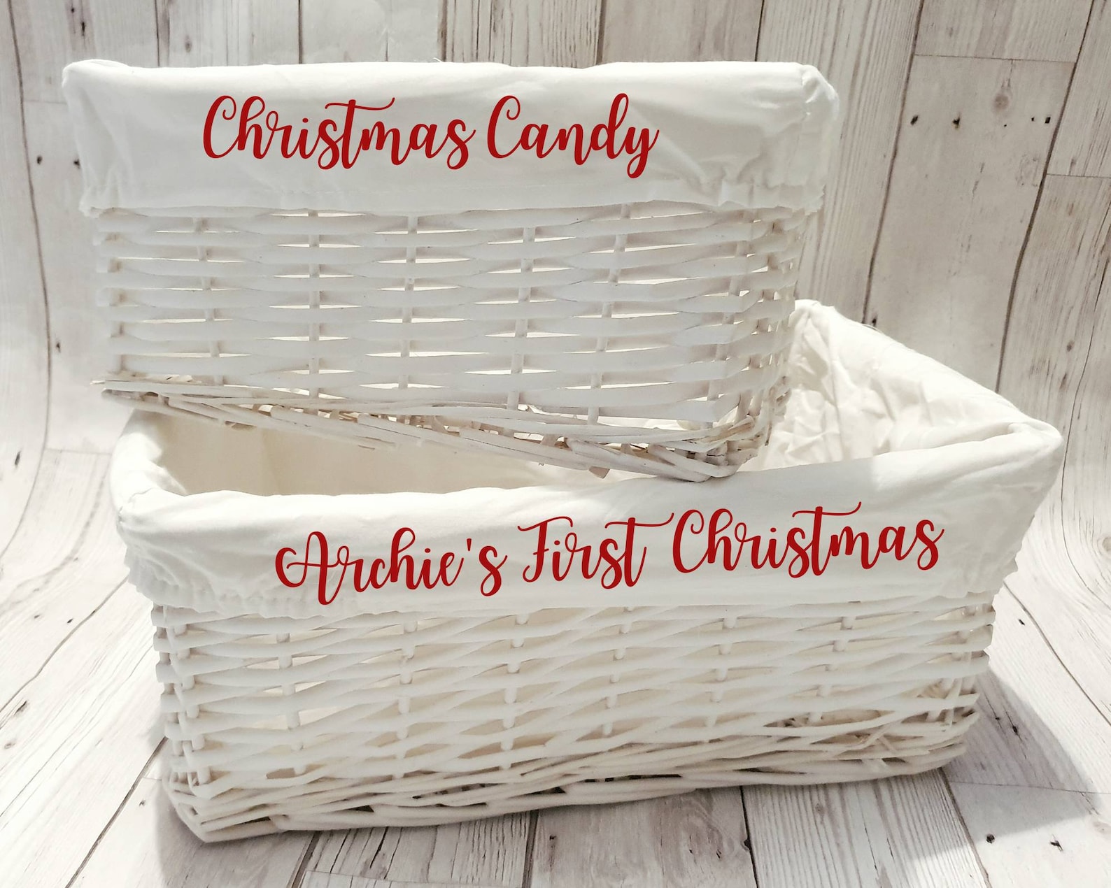 Personalised Christmas Hamper Basket White Wicker Xmas Eve Box Etsy
