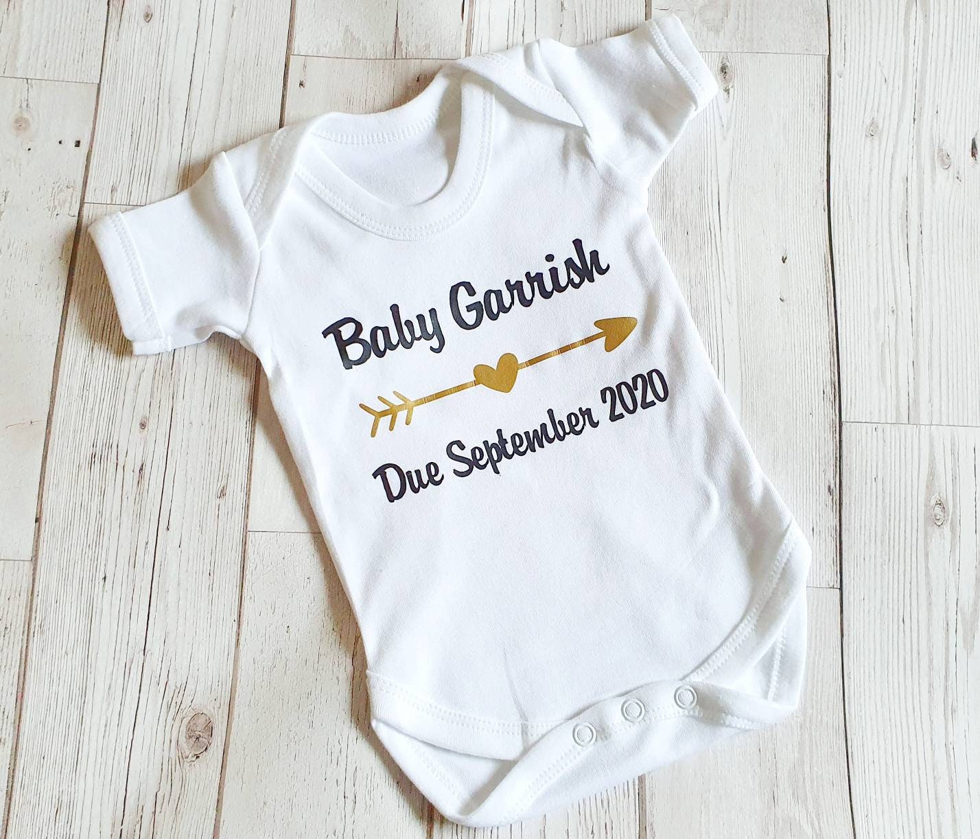 Personalised Pregnancy Announcement Baby Bodysuit With Your Surname And Date