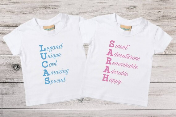 Personalised Name T Shirt Acrostic Kids Adjectives Poem Top Etsy