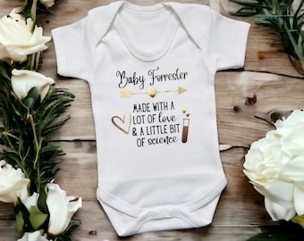 Personalised IVF Pregnancy Announcement Vest Birth Bodysuit Baby's first outfit made with love and science baby sleepsuit newborn clothing