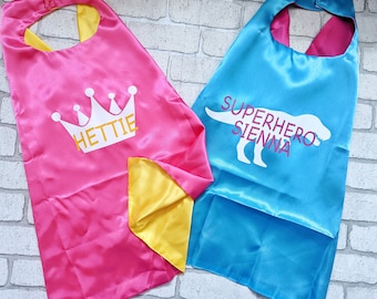 Personalised Children's Super Hero Cape Mask Kids Costume Dress Up Superhero Villian Reversible Double Sided Name Initial Fun Gift Birthday