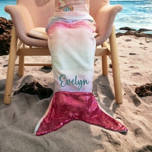 Personalised Mermaid Tail Blanket Pink Multicolour Girls Christmas Gift Birthday Present Name Wrap Tale Winter Magical 55cmx132cm