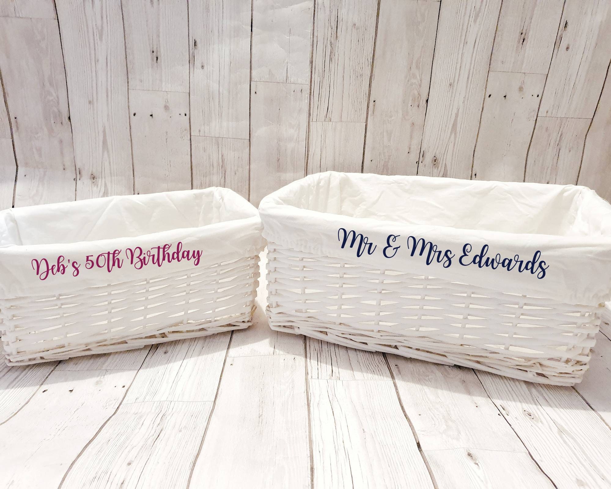 Personalised Baby Storage Basket White Wicker Cotton Liner Etsy