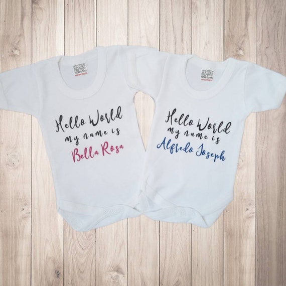 Personalised baby vest name bodysuit new baby shower gift hello world