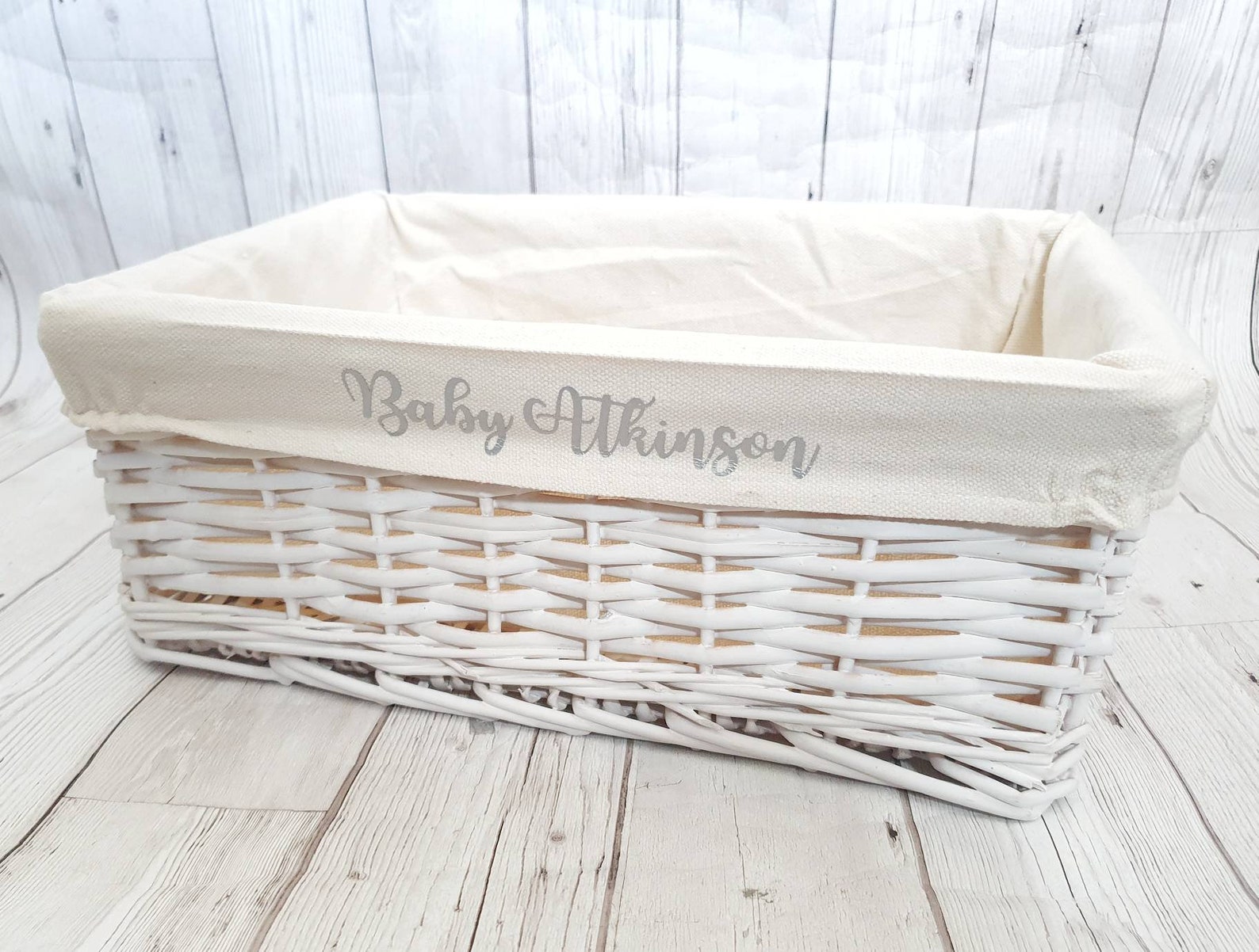 Personalised Baby Storage Basket White Wicker Cotton Liner Etsy