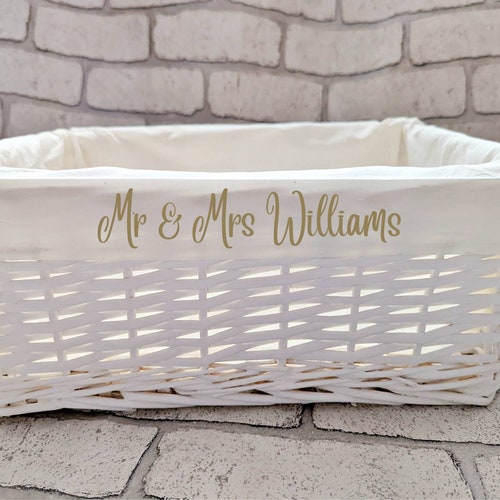Personalised Baby Storage Basket White Wicker Cotton Liner Etsy UK