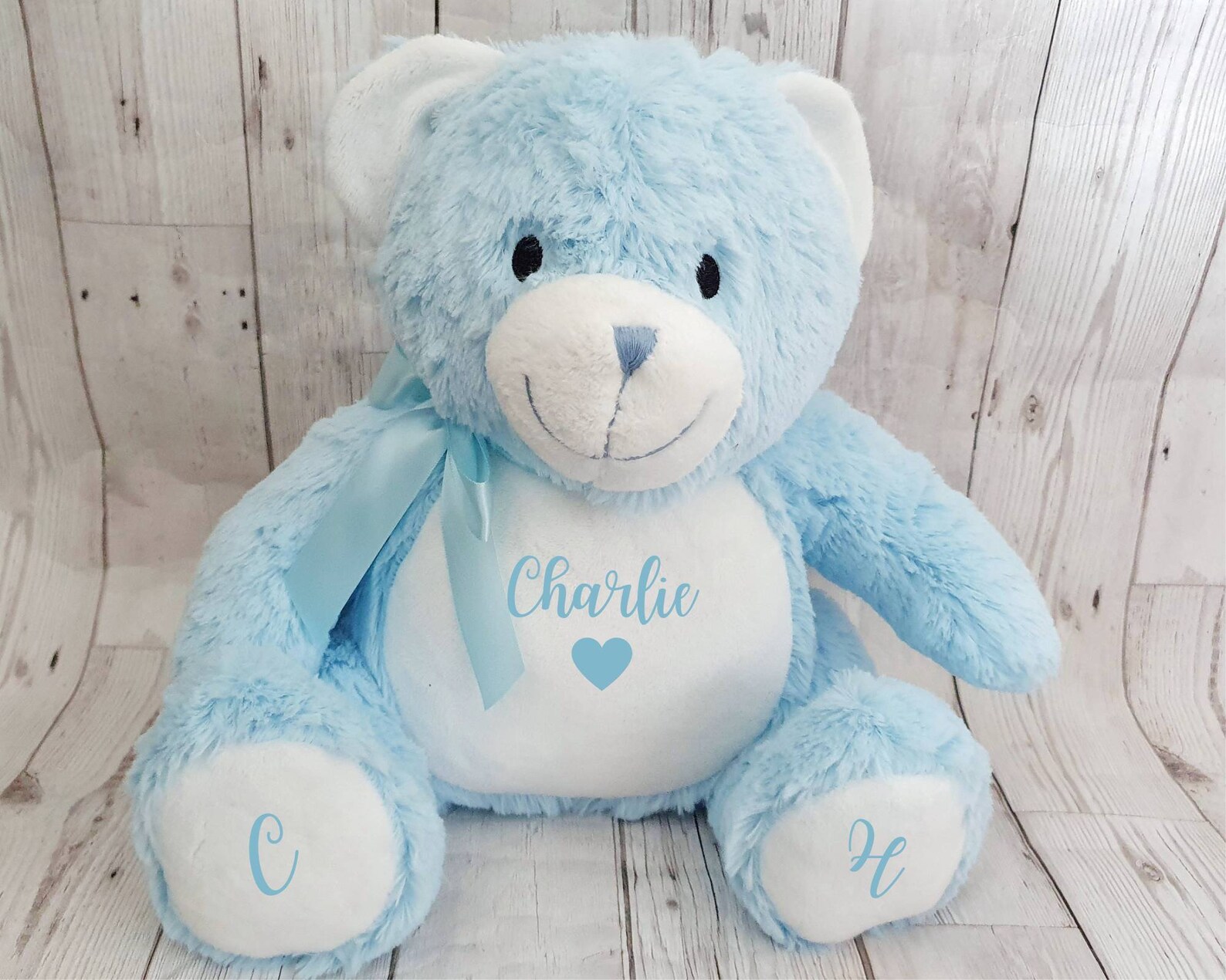 Personalised New Baby Teddy Bear Soft Toy Pink Blue White Gift Etsy