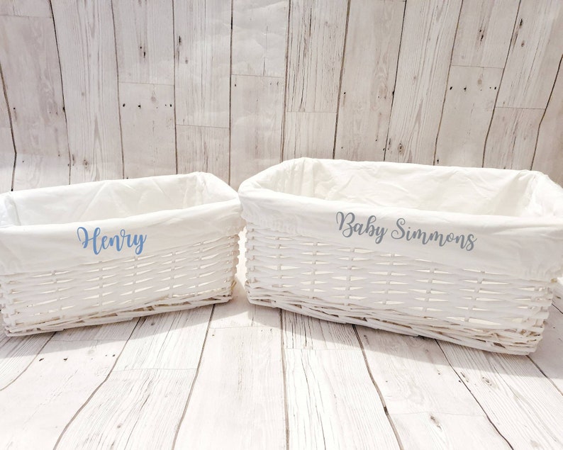 Personalised Baby Storage Basket White Wicker Cotton Liner Etsy