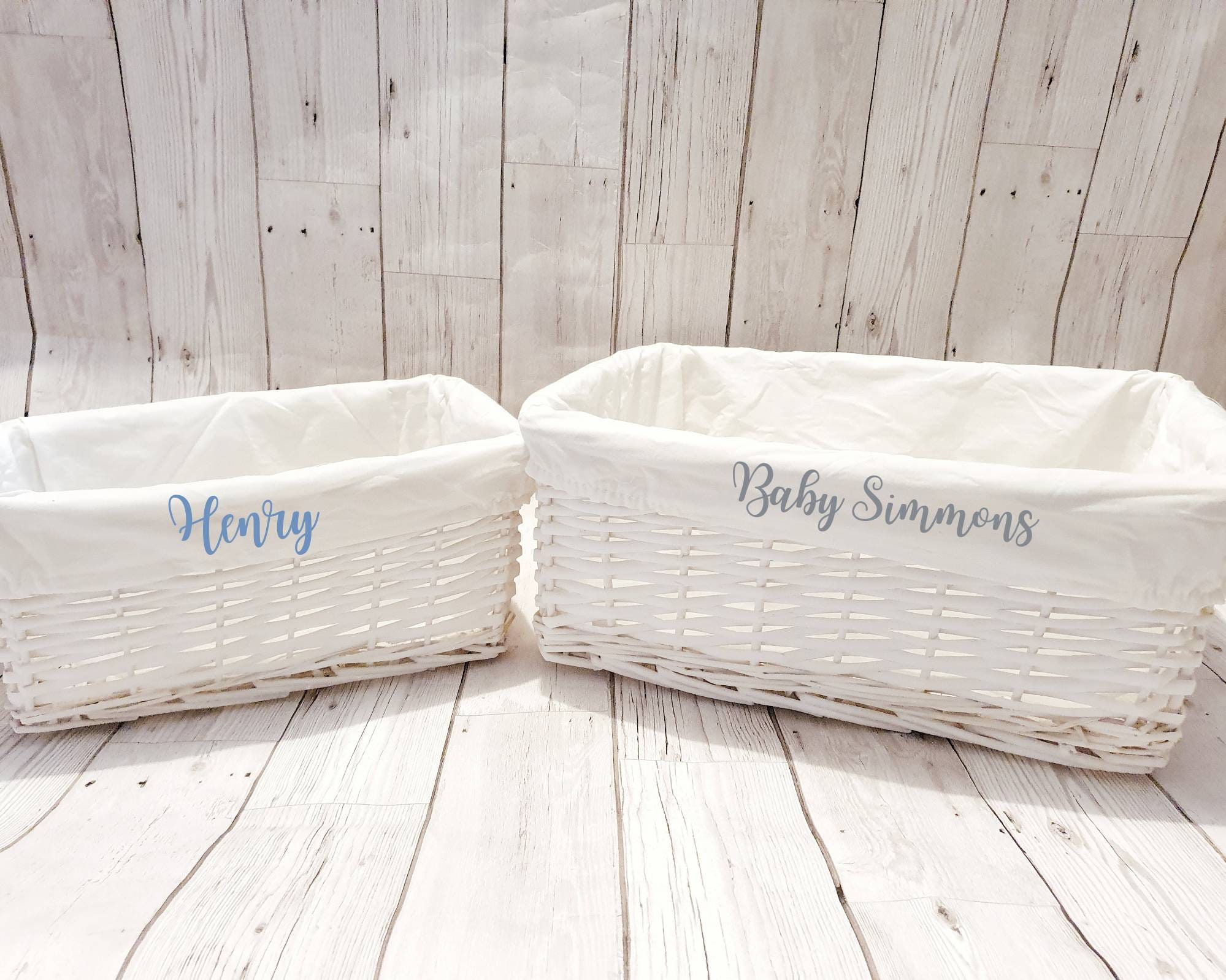 Personalised Baby Storage Basket White Wicker Cotton Liner Etsy