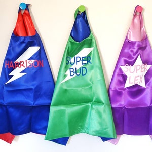 Personalised Children&#39;s Super Hero Cape Mask Kids Costume Dress Up Superhero Villian Reversible Double Sided Name Initial Fun Gift Birthday