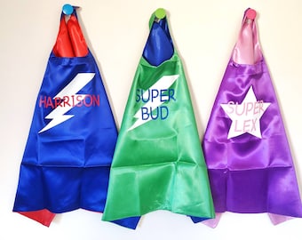 Personalised Children's Super Hero Cape Mask Kids Costume Dress Up Superhero Villian Reversible Double Sided Name Initial Fun Gift Birthday