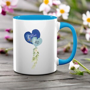 Personalised Birthday Mug: Balloon Design, Colored Handle, Custom Name & Age