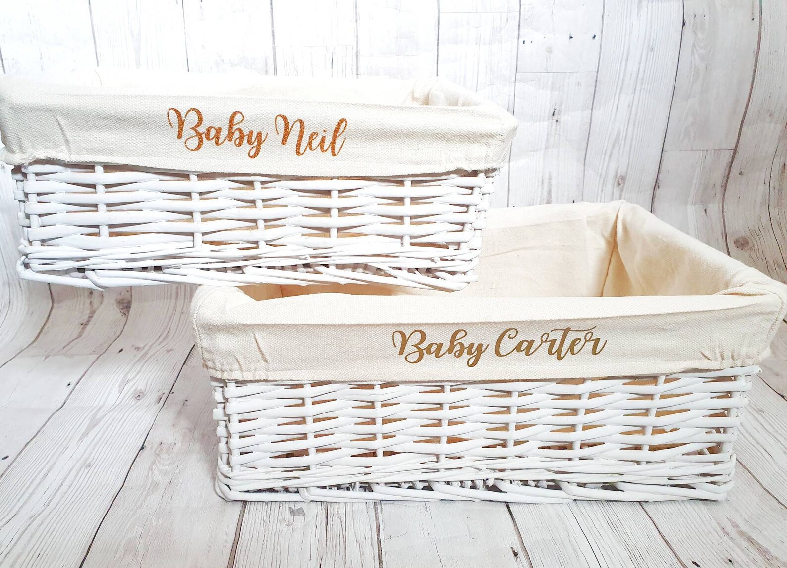 Personalised Baby Storage Basket White Wicker Cotton Liner Etsy