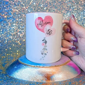 Personalised Mug Birthday Pink Balloon Cup Gift For Her, 18th, 21st, 30th, 40th, 50th, 60th Birthday Present Girlfriend Wife Best Friend