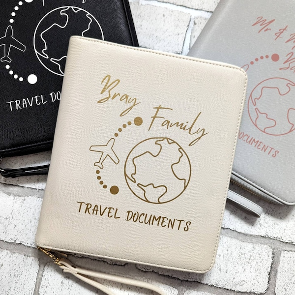 Personalised Travel Organiser, Passport Holder, Documents Wallet, Family Holiday Folder, Customised Travel Case Gift, Gift for Newlyweds
