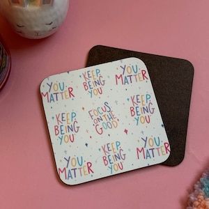 Quotes pattern coasters | Mental health coaster gift self care