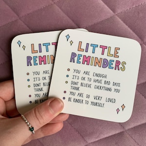 Dessous de verre Petits rappels : cadeau pour la santé mentale | dessous de verre affirmations | cadeau de thérapeute