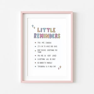 A6 Little reminders art prints | mental health | gift | positivity | pastel wall art