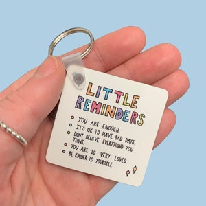 Little reminders keyrings | mental health | affirmation gift | therapist gift | recovery gift | self care | letterbox gift | thinking of you