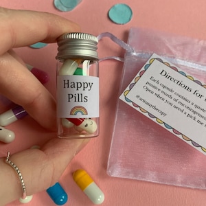 Happy pill jars | mental health gift, recovery positivity gift self care