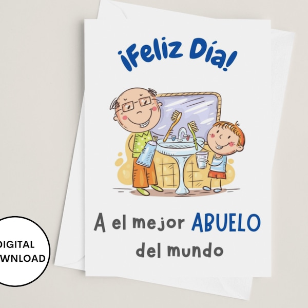 Printable Grandfather Greeting Card in Spanish, El mejor abuelo del mundo, Tarjeta para abuelo imprimible, Gift for Grandpa in spanish