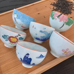 Chinese tea cup dehua clay, 6 pcs designs flower tea cups, gong fu tea cups, with gift box, kung fu cup tea cup