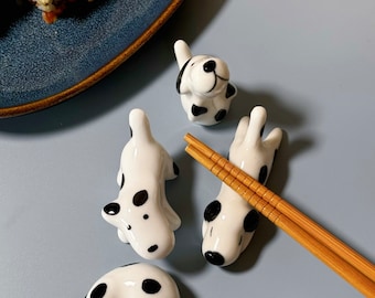 Cute dalmatian dog 4 pcs chopstick holders, cute dog chopsticks rest holder, black and white puppy decoration, dog art brush holder,