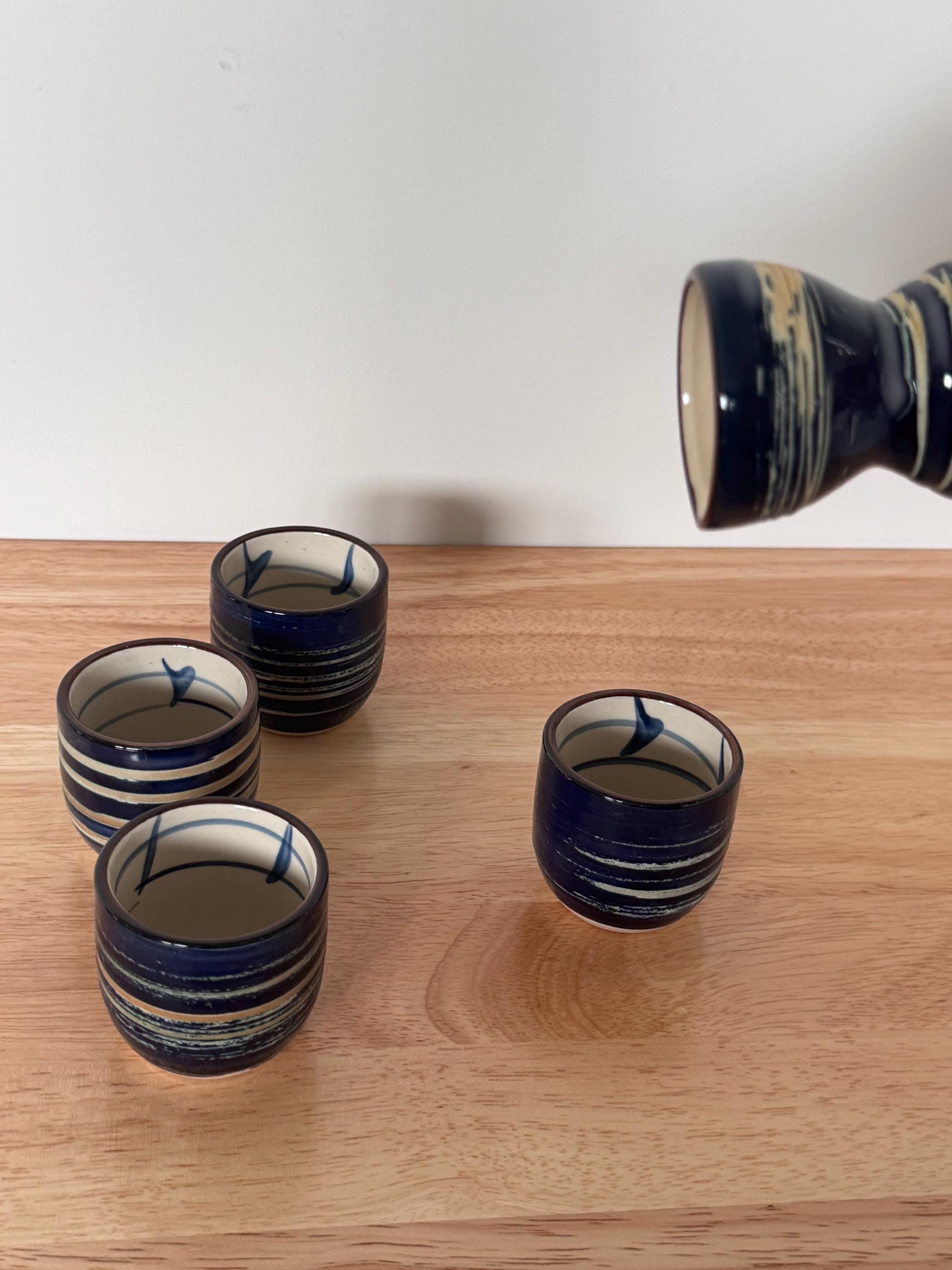 Ceramic Sake Set: Blue Japanese Barware With Gift Box - Etsy