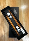 Wood chopsticks with panda rest 2 pairs, Husband/Wife chopsticks gift set, Ceramic panda rest, Japanese chopsticks, Reusable chopsticks gift