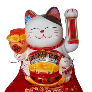Lucky cat fortune waving cat arm Lucky money Neko feng shui figurine home office business display money blessing