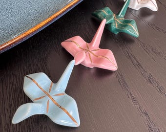 Origami cranes chopsticks rest holders, origami cranes ceramics, cranes chopsticks holders paintbrush, luxury gold origami cranes shaped