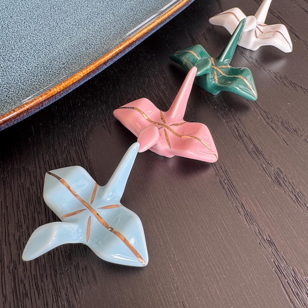 Origami cranes chopsticks rest holders, origami cranes ceramics, cranes chopsticks holders paintbrush, luxury gold origami cranes shaped