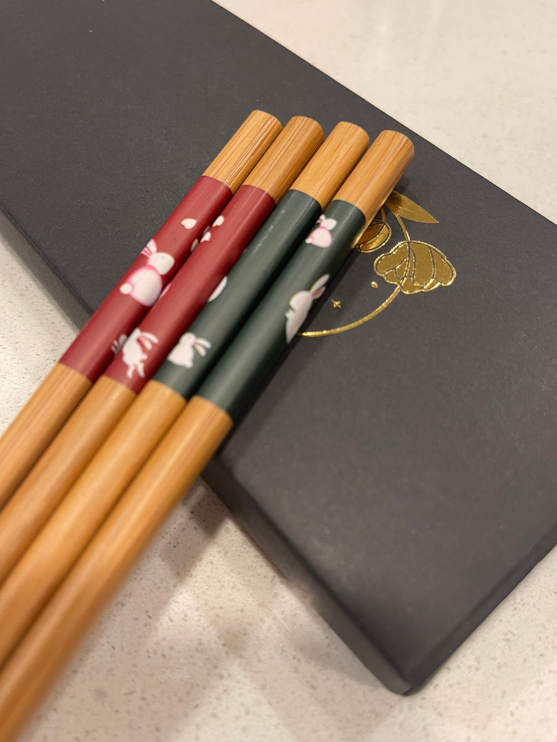 Wood Chopsticks With Bunny Rest 2 Pairs, Year of the Rabbit, Ceramic ...