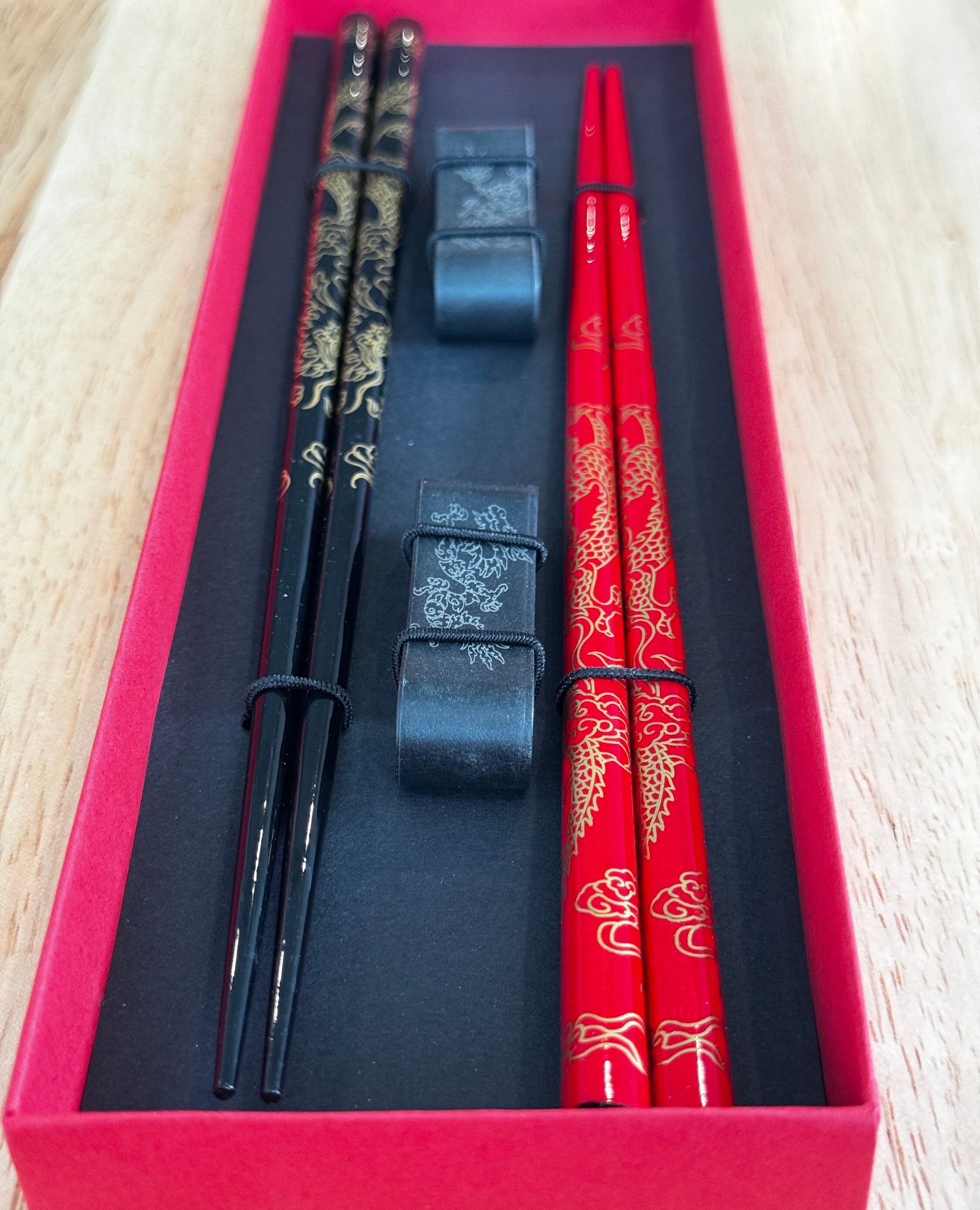 Dragon Chopsticks With Melamine Rest 2 Pairs, Year of the Dragon