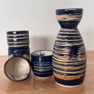 Keramik Sake Set: Blaues Japanisches Barzubehör mit Geschenk Box