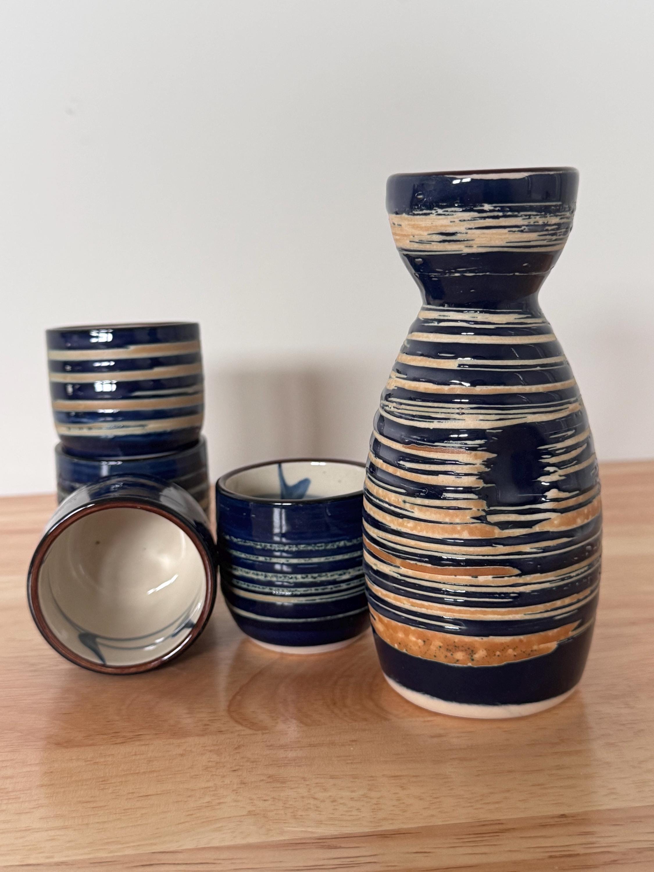 Ceramic Sake Set: Blue Japanese Barware With Gift Box - Etsy