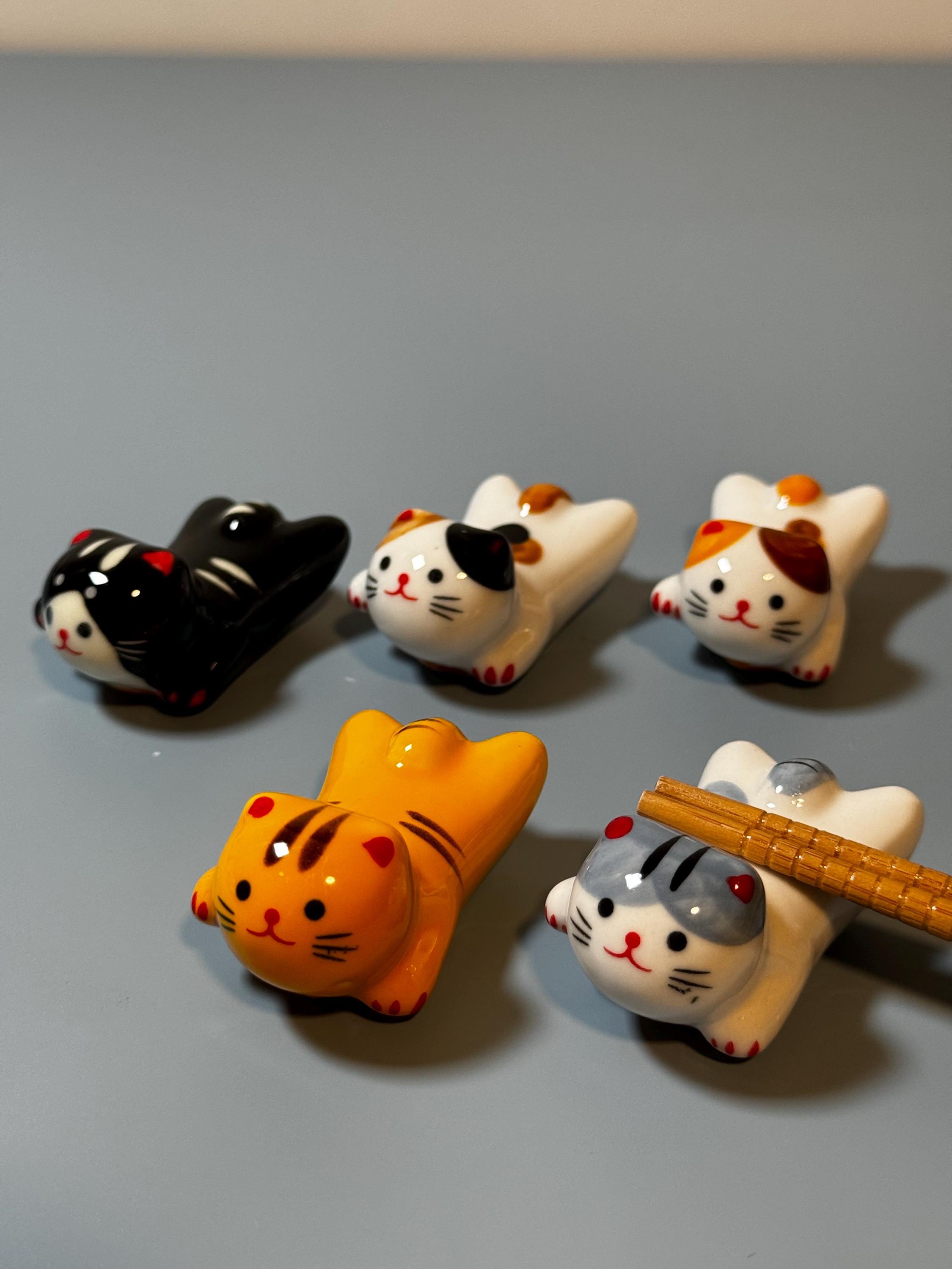 Kawaii cat set of 5 chopsticks holder, adorable cat chopstick rest, cute cat chopstick holder, chopstick rest, kitty paintbrush rest