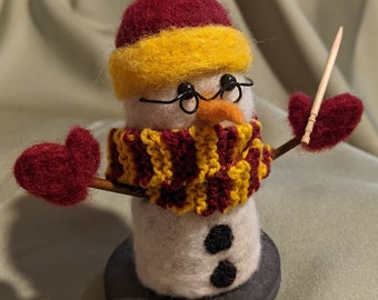 Snowmen!!! Needle felted snowmen in a variety of colors and costumes to brighten your winter desk, table, or mantelpiece!