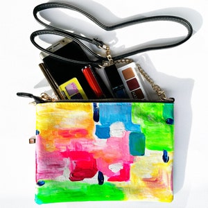 Abstract art on bag, Handmade, Faux Leather, Cross body, Sling, Flowers, Women, wallet, Gift, Vibrant, Designer, Bag, Colorful, Vibrant