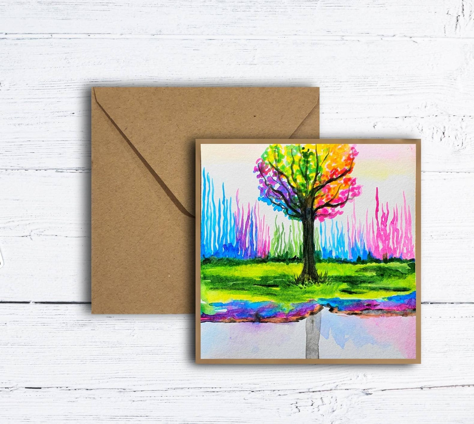 Original Acrylic Painting Handmade Greeting Card Blank Etsy Hong Kong