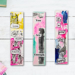 Set of 3 ORIGINAL Hand painted, NOT print, Painting on Bookmarks, Gift, Book lover, Bookworm, Abstract, mixed media, vintage art bookmarks