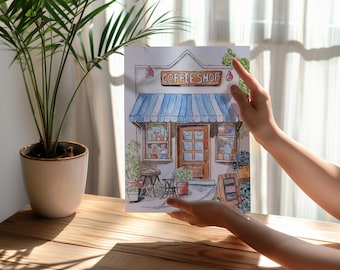 Coffee Shop Watercolor Print | Whimsical Cafe Illustration, A4