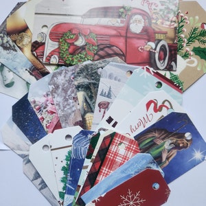 Lot de 30 étiquettes de cadeaux de Noël, étiquettes de Noël upcyled, étiquettes de cadeaux de vacances, sacs de friandises, étiquette de cadeau de père Noël, étiquette de cadeau de salle de classe