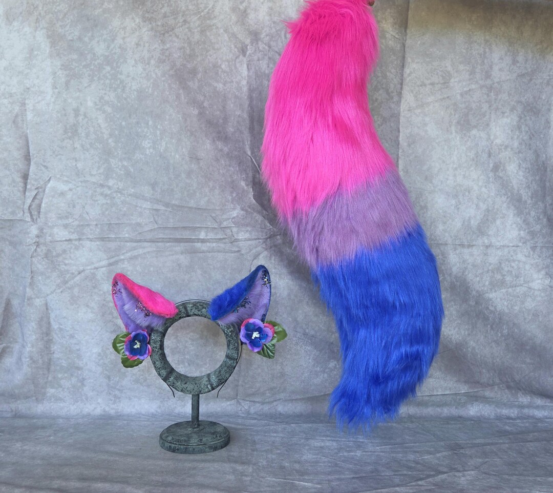 Faux Fur Bi Flag Inspired Fox Ear and Tail Set (ready to Ship) - Etsy