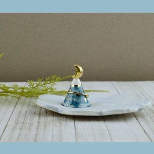 Ceramic Handmade Ring Dish Pottery Stud Holder Tea Bag Rest Blue Moon Dish Jewelry Dish Gifts for Moon Lovers Crescent Moon Decor